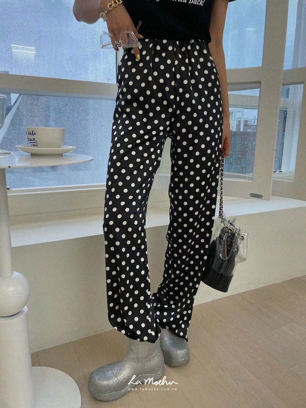 (限量商品)鬆緊點點緞面長褲